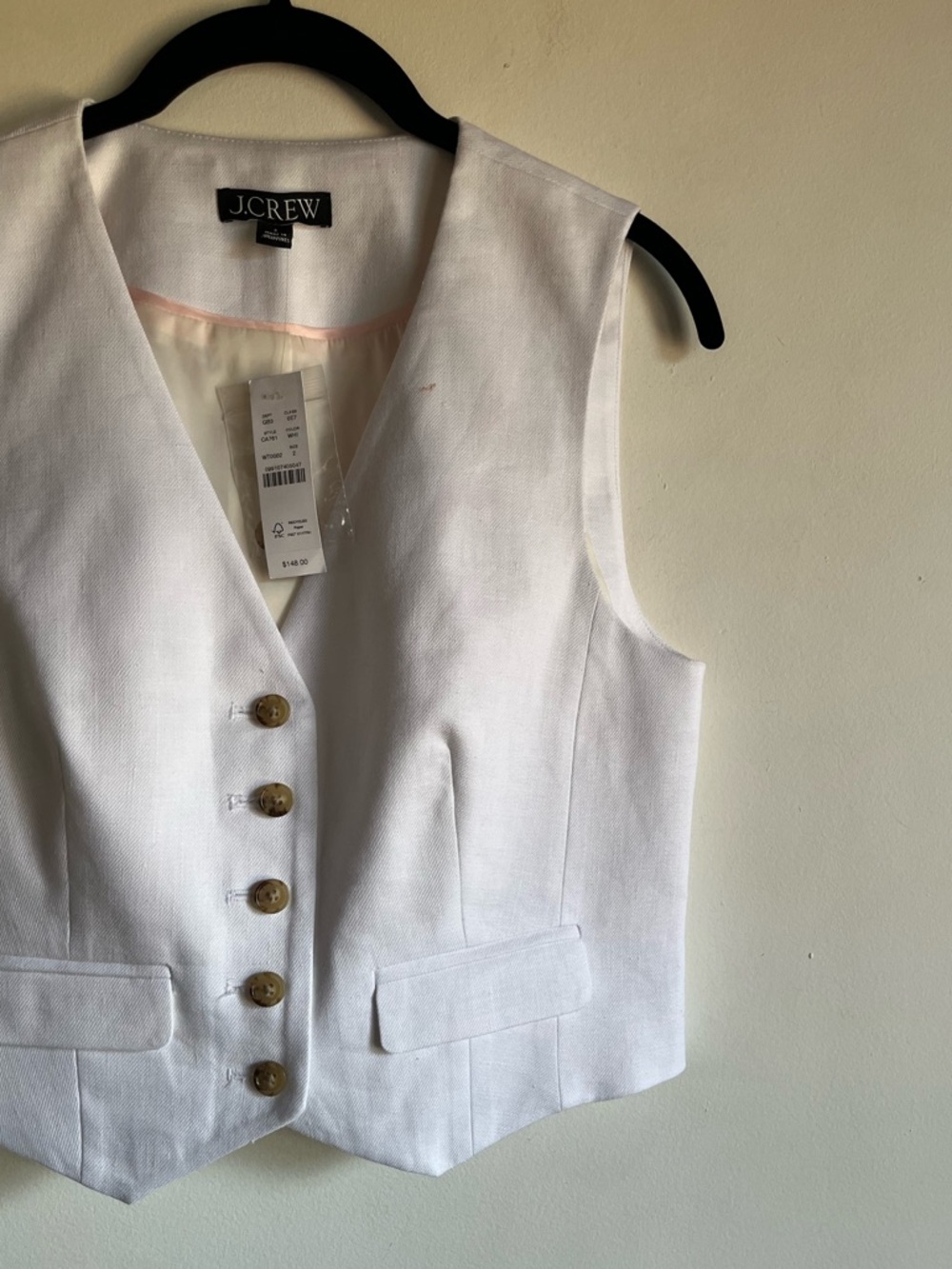 NWT JCrew Classic Vest in Stretch Linen Blend White Size 2 Cropped $148 CA761 - Picture 2 of 11